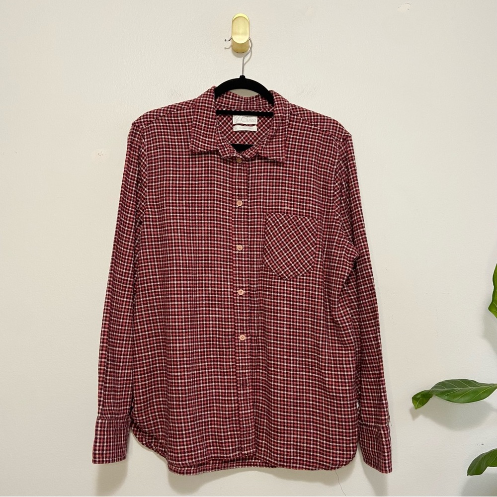 J. Crew Classic Maroon Pink Red Plaid Flannel Button Down Long Sleeve Shirt